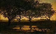 Gerard Bilders Woodland pond at sunset. oil on canvas